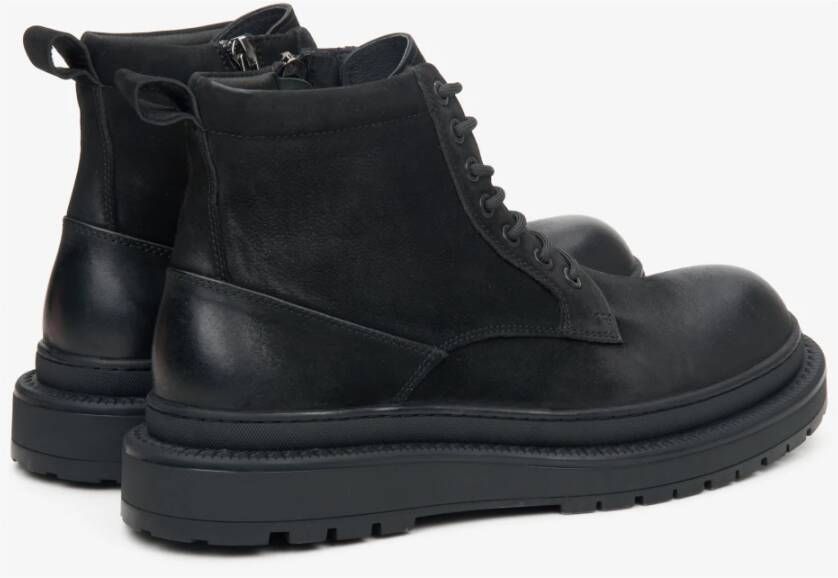 Estro Heren Zwarte Enkellaarzen met Isolatie gemaakt van Echt Nubuck Er00114240 Black Heren