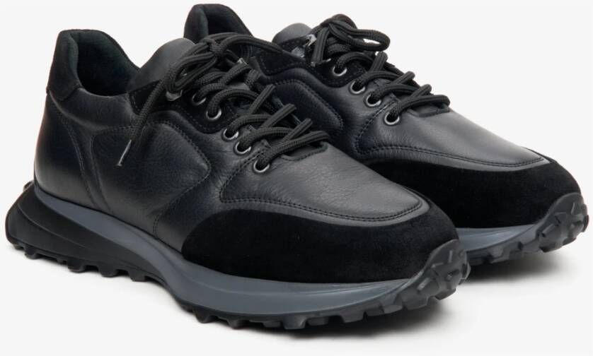 Estro Heren Zwarte Atletische Lage Sneakers gemaakt van Gemengde Materialen Er00113802 Black Heren