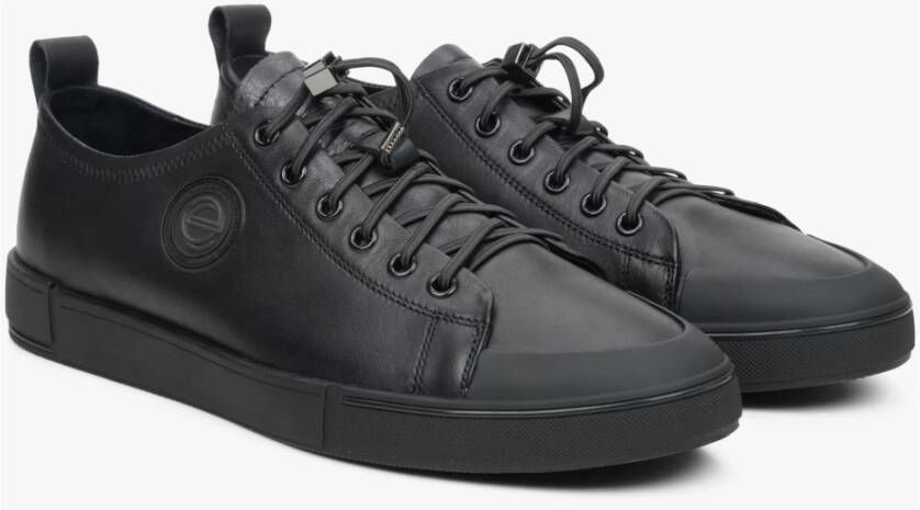 Estro Heren Zwarte Lage Sneakers gemaakt van Echt Leer Er00112392 Black Heren