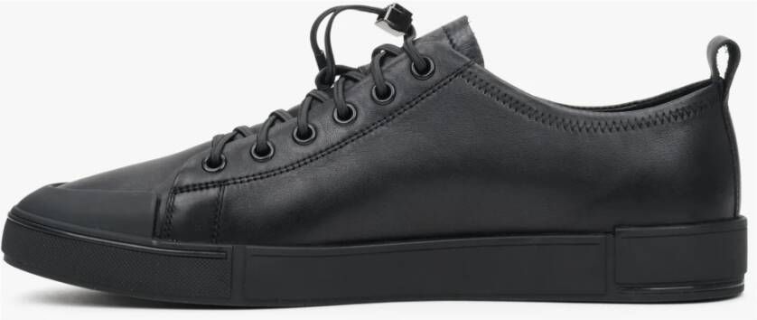 Estro Heren Zwarte Lage Sneakers gemaakt van Echt Leer Er00112392 Black Heren