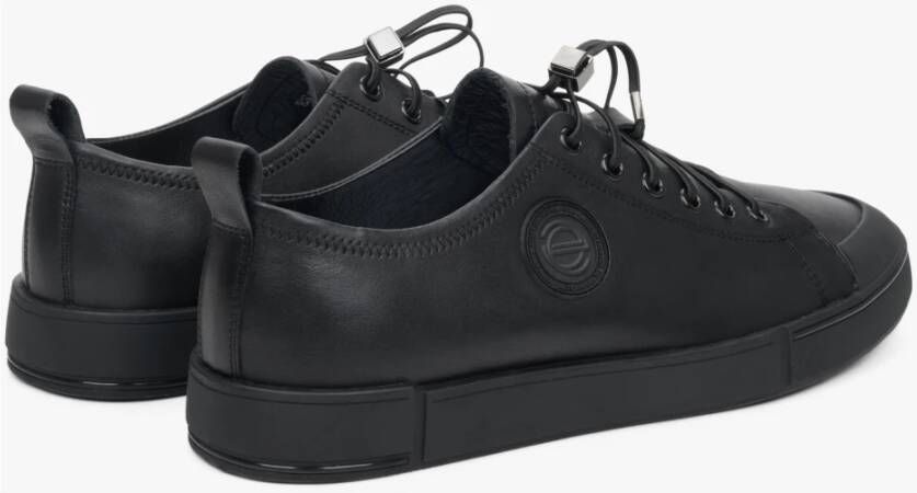 Estro Heren Zwarte Lage Sneakers gemaakt van Echt Leer Er00112392 Black Heren