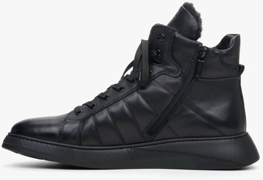 Estro Heren Zwarte Leren High-Top Sneakers voor Winter Er00113957 Black Heren