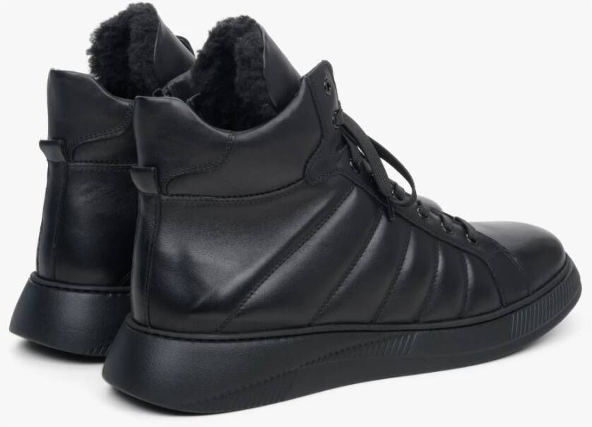 Estro Heren Zwarte Leren High-Top Sneakers voor Winter Er00113957 Black Heren