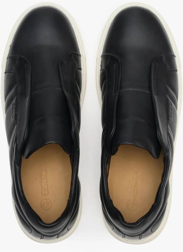 Estro Heren Zwarte Slip-On Lage Sneakers gemaakt van Echt Leer Er00112647 Black Heren