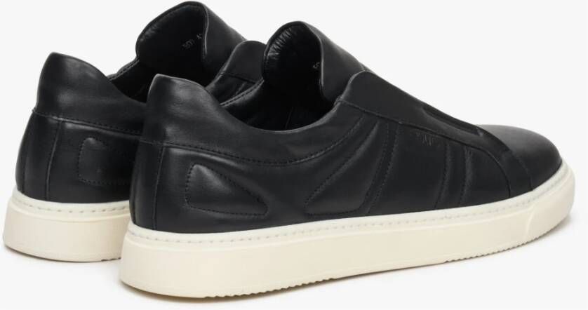 Estro Heren Zwarte Slip-On Lage Sneakers gemaakt van Echt Leer Er00112647 Black Heren