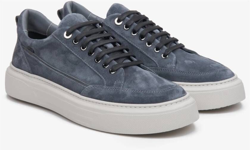 Estro Heren Blauwe Velours Lage Sneakers Er00113467 Blue Heren