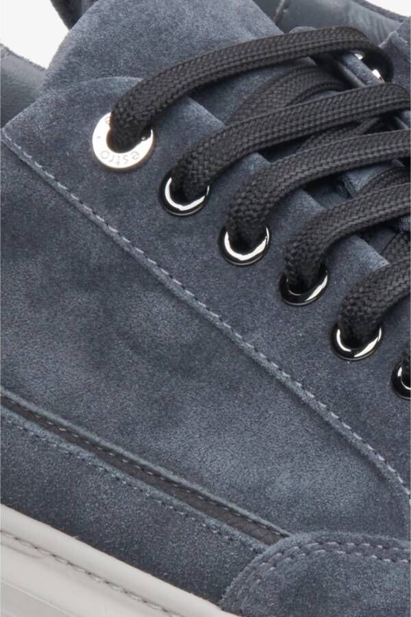 Estro Heren Blauwe Velours Lage Sneakers Er00113467 Blue Heren