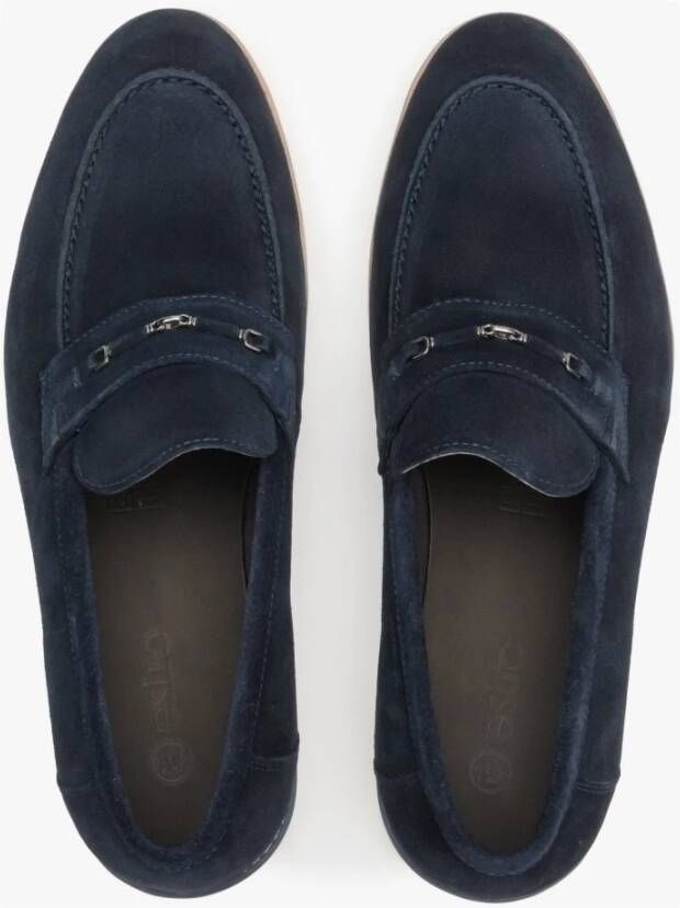 Estro Heren Navy Blue Velour Slip-On Loafers Er00112587 Blue Heren