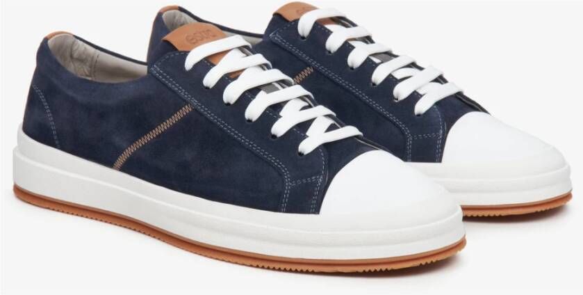 Estro Heren Marineblauwe Lage Sneakers gemaakt van Echt Italiaans Velours Er00114674 Blue Heren