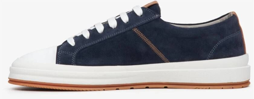 Estro Heren Marineblauwe Lage Sneakers gemaakt van Echt Italiaans Velours Er00114674 Blue Heren