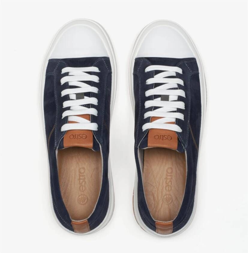 Estro Heren Marineblauwe Lage Sneakers gemaakt van Echt Italiaans Velours Er00114674 Blue Heren