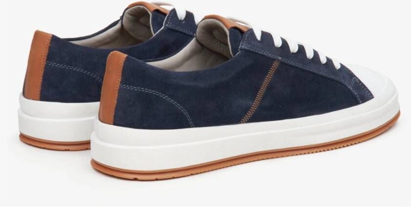 Estro Heren Marineblauwe Lage Sneakers gemaakt van Echt Italiaans Velours Er00114674 Blue Heren