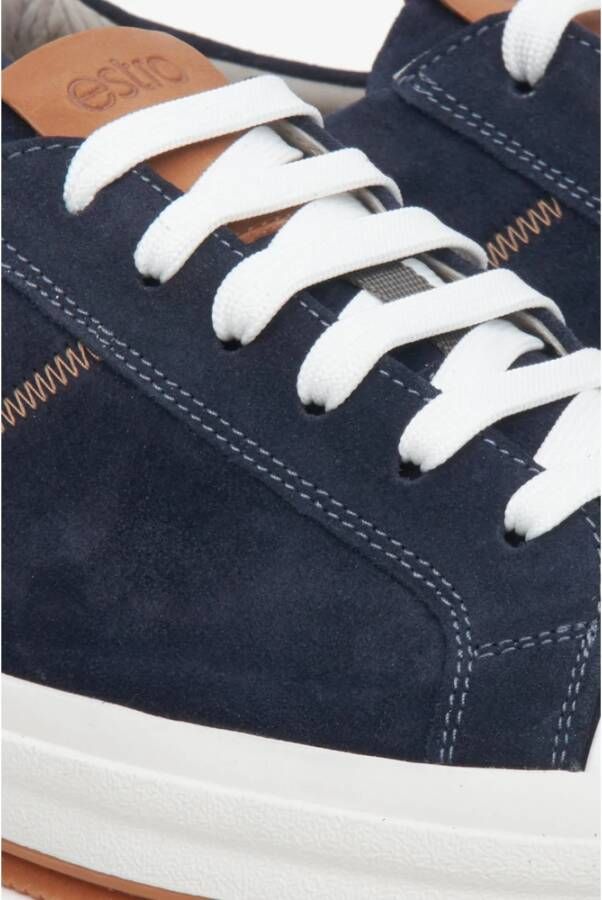 Estro Heren Marineblauwe Lage Sneakers gemaakt van Echt Italiaans Velours Er00114674 Blue Heren