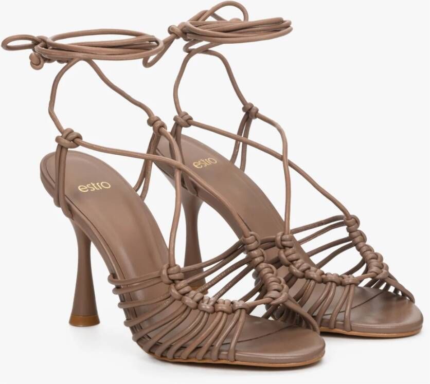 Estro Dames Zadelbruine Leren Sandalen met Hak Er00112420 Brown Dames