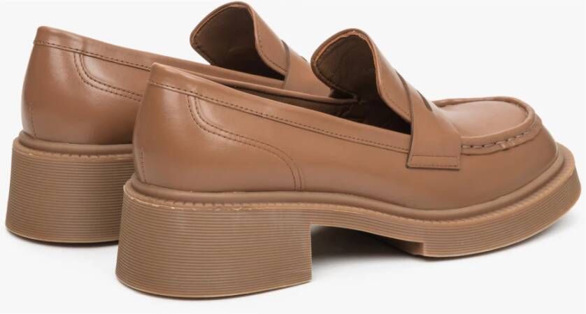 Estro Dames Bruine Mocassins met Stevige Hak gemaakt van Echt Leer Er00113578 Brown Dames