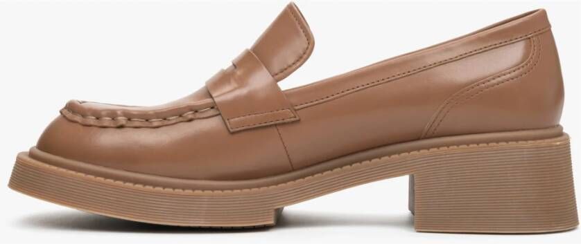 Estro Dames Bruine Mocassins met Stevige Hak gemaakt van Echt Leer Er00113578 Brown Dames