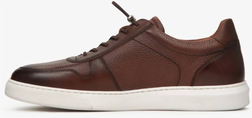 Estro Heren Zadelbruin Leren Lage Sneakers met een Elastische Manchet Er00112577 Brown Heren