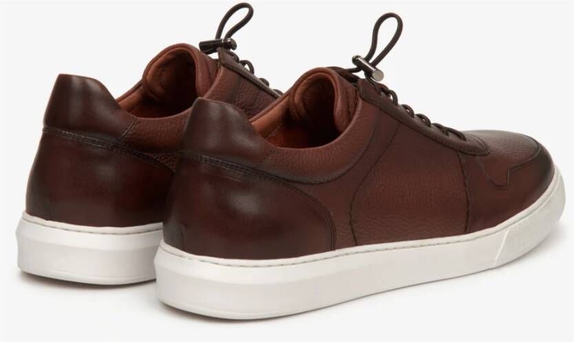 Estro Heren Zadelbruin Leren Lage Sneakers met een Elastische Manchet Er00112577 Brown Heren