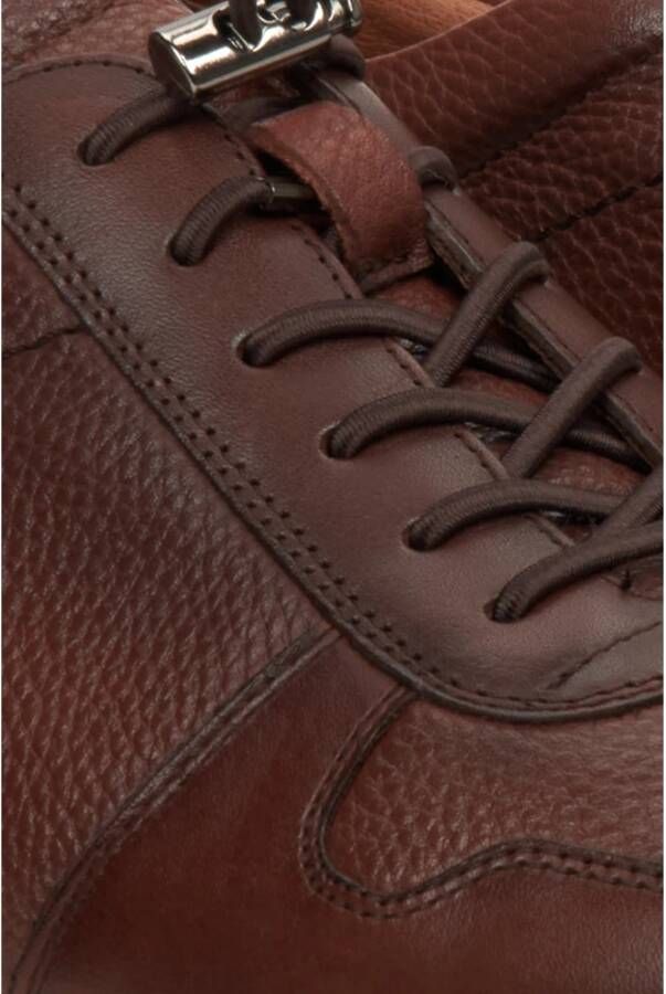 Estro Heren Zadelbruin Leren Lage Sneakers met een Elastische Manchet Er00112577 Brown Heren