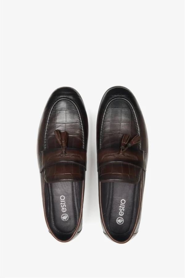 Estro Heren Donkerbruine Slip-On Loafers gemaakt van Echt Leer Er00109298 Brown Heren