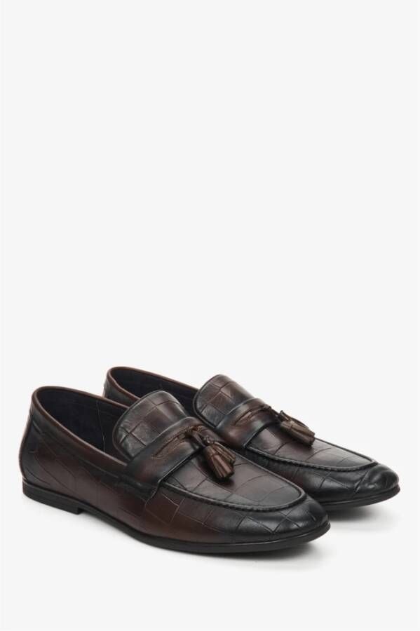 Estro Heren Donkerbruine Slip-On Loafers gemaakt van Echt Leer Er00109298 Brown Heren