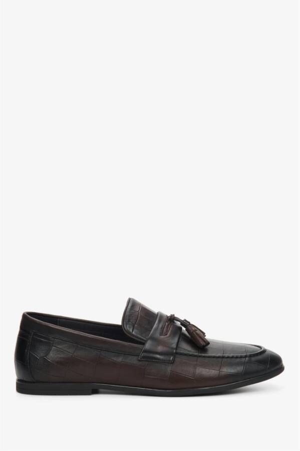 Estro Heren Donkerbruine Slip-On Loafers gemaakt van Echt Leer Er00109298 Brown Heren