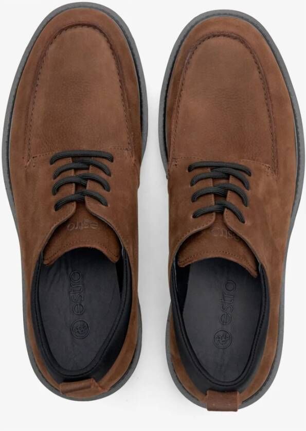 Estro Heren Donkerbruine Nubuck Loafers met Verhoogde Naad Er00114192 Brown Heren