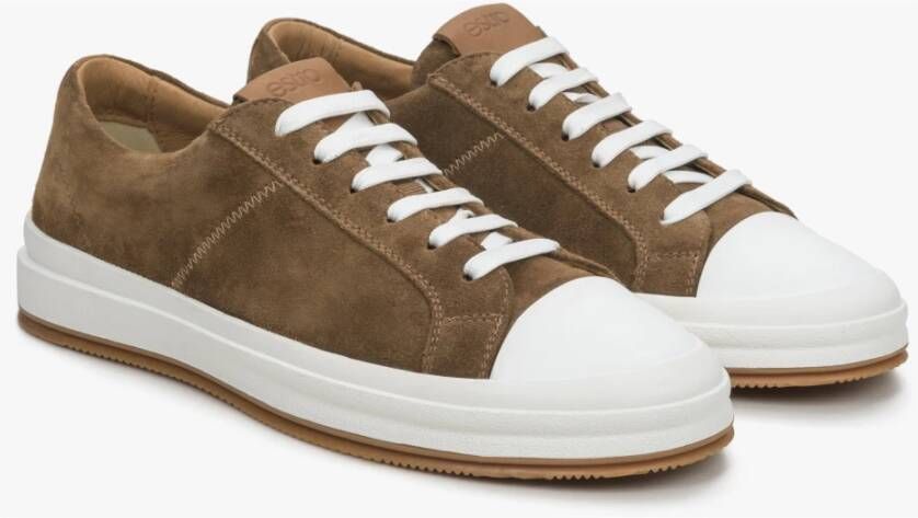 Estro Heren Bruine Lage Sneakers gemaakt van Echt Italiaans Velours Er00114570 Brown Heren