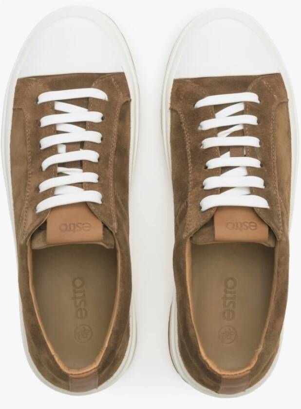 Estro Heren Bruine Lage Sneakers gemaakt van Echt Italiaans Velours Er00114570 Brown Heren