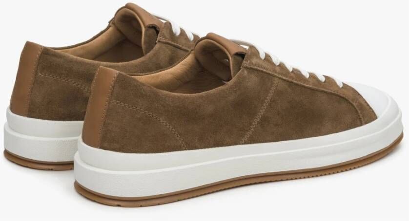 Estro Heren Bruine Lage Sneakers gemaakt van Echt Italiaans Velours Er00114570 Brown Heren