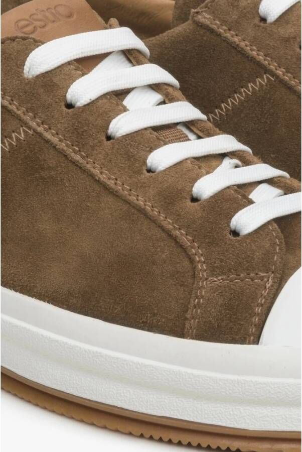 Estro Heren Bruine Lage Sneakers gemaakt van Echt Italiaans Velours Er00114570 Brown Heren