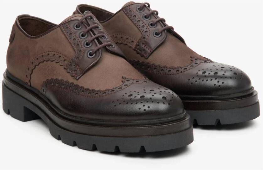 Estro Heren Bruin Leren Brogues met Vetersluiting Er00113793 Brown Heren