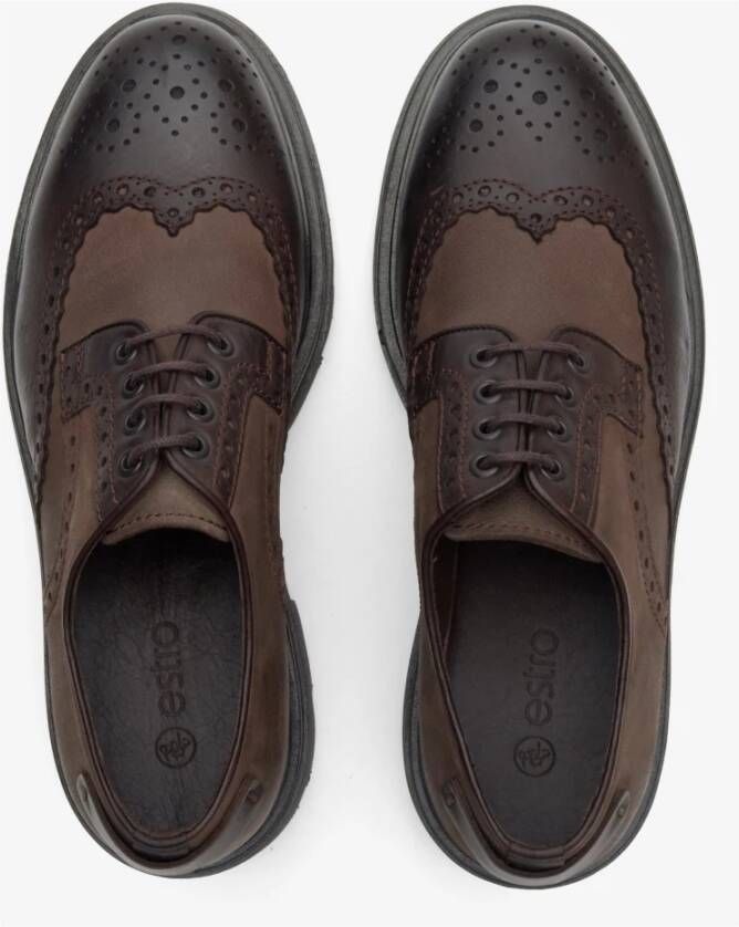 Estro Heren Bruin Leren Brogues met Vetersluiting Er00113793 Brown Heren