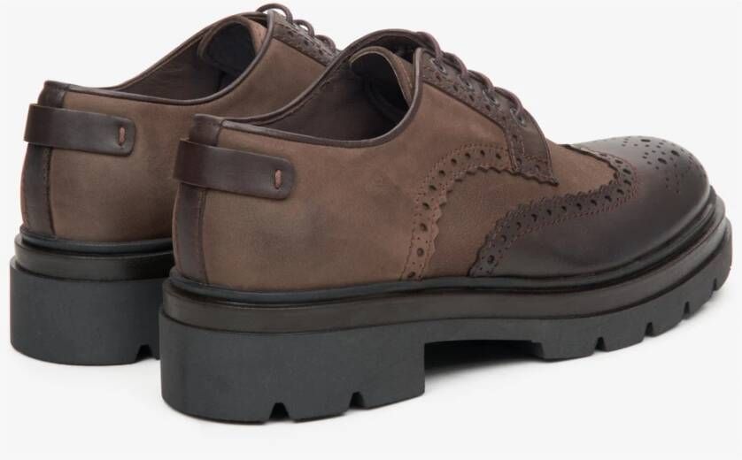 Estro Heren Bruin Leren Brogues met Vetersluiting Er00113793 Brown Heren