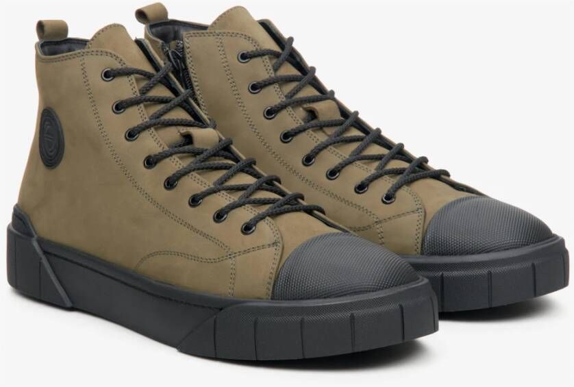 Estro Heren Donkergroene High-Top Sneakers gemaakt van Nubuck voor Winter Er00113913 Green Heren