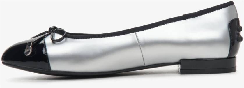 Estro Dames Zilver & Zwart Leren Ballet Flats met Metallic Glans Er00114174 Multicolor Dames