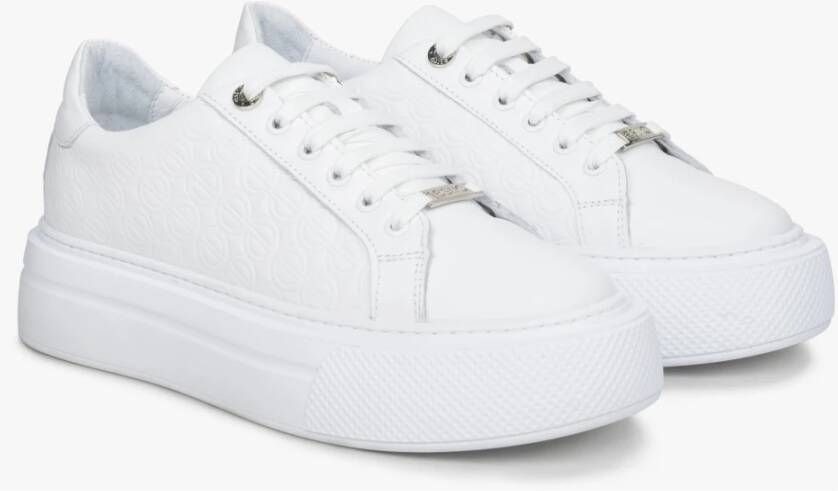 Estro Dames Witte Sneakers gemaakt van Echt Leer met Dikke Zool Er00114538 White Dames