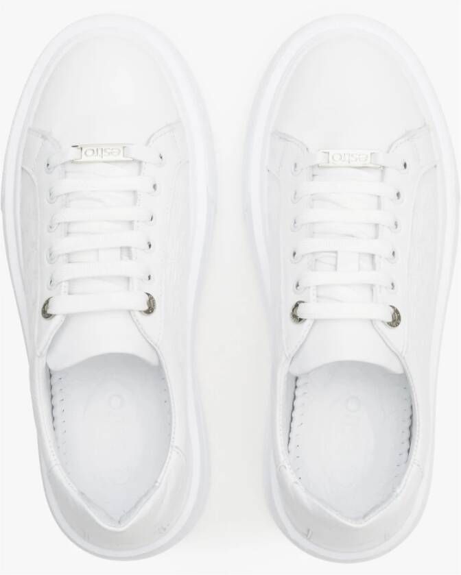 Estro Dames Witte Sneakers gemaakt van Echt Leer met Dikke Zool Er00114538 White Dames