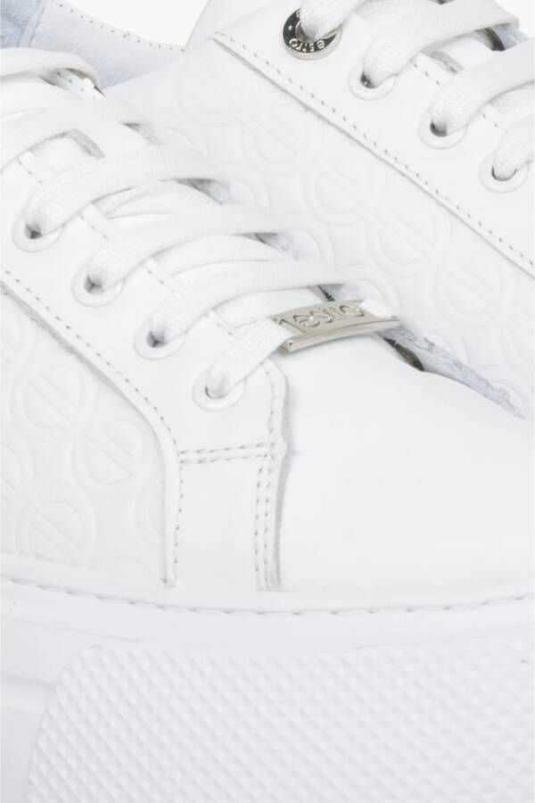 Estro Dames Witte Sneakers gemaakt van Echt Leer met Dikke Zool Er00114538 White Dames