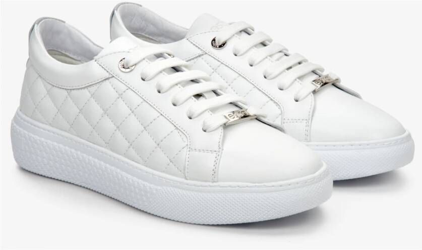 Estro Dames Witte Leren Lage Sneakers met Quilten Er00111174 White Dames