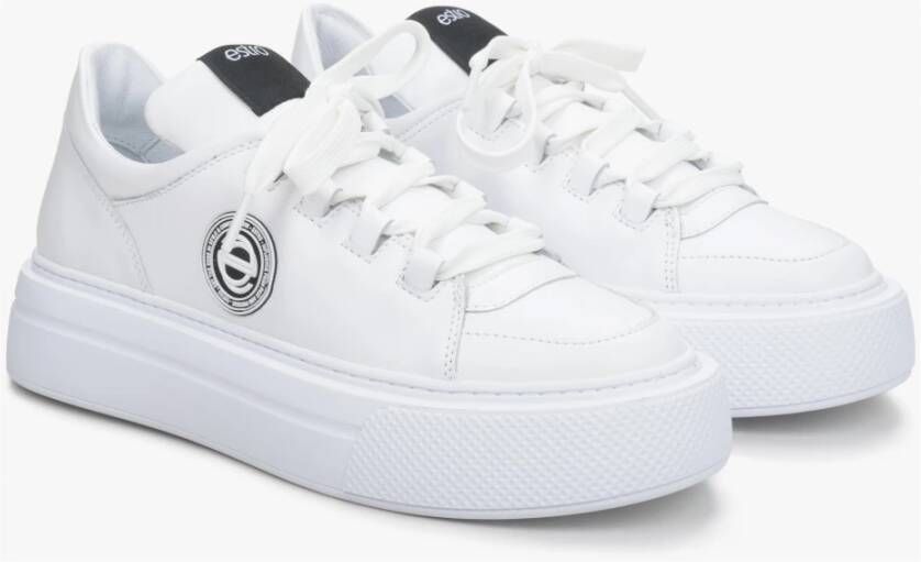 Estro Dames Witte Platform Sneakers gemaakt van Echt Leer Er00114566 White Dames