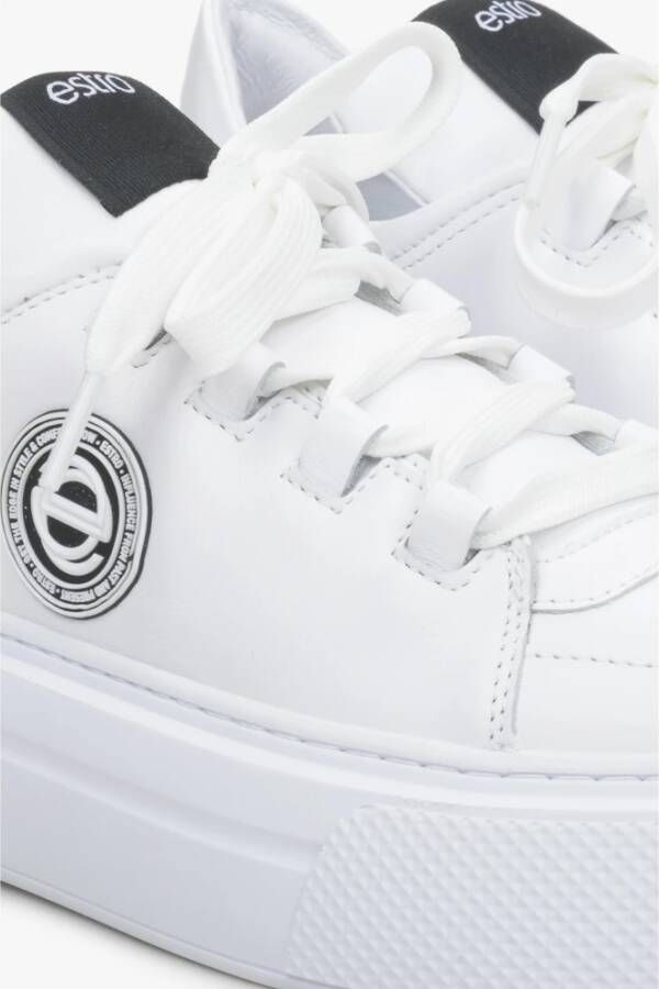 Estro Dames Witte Platform Sneakers gemaakt van Echt Leer Er00114566 White Dames