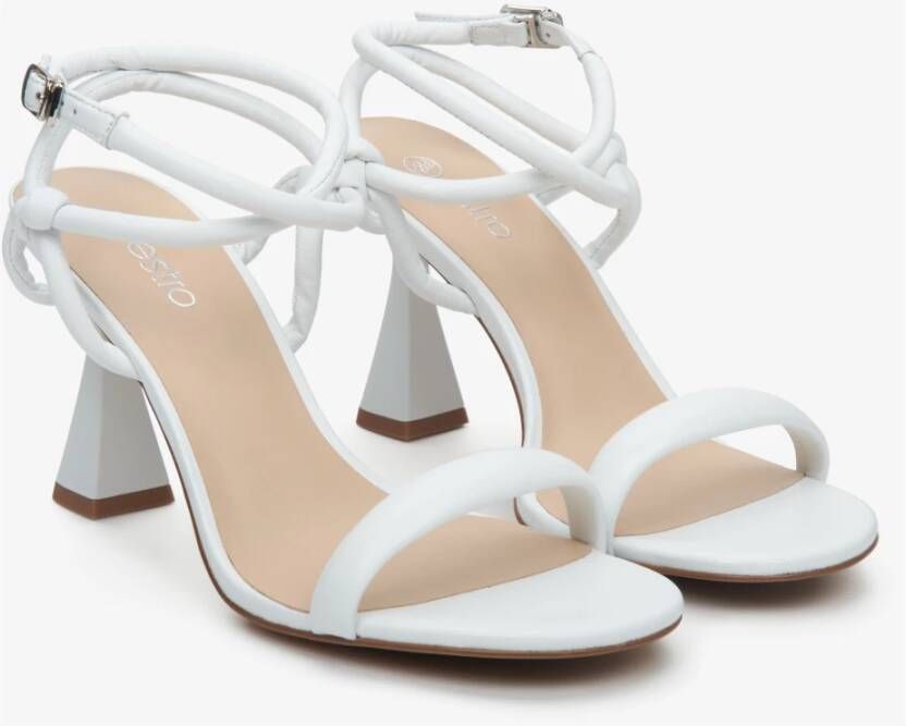 Estro Dames Witte Leren Hakken Sandalen Er00113397 White Dames