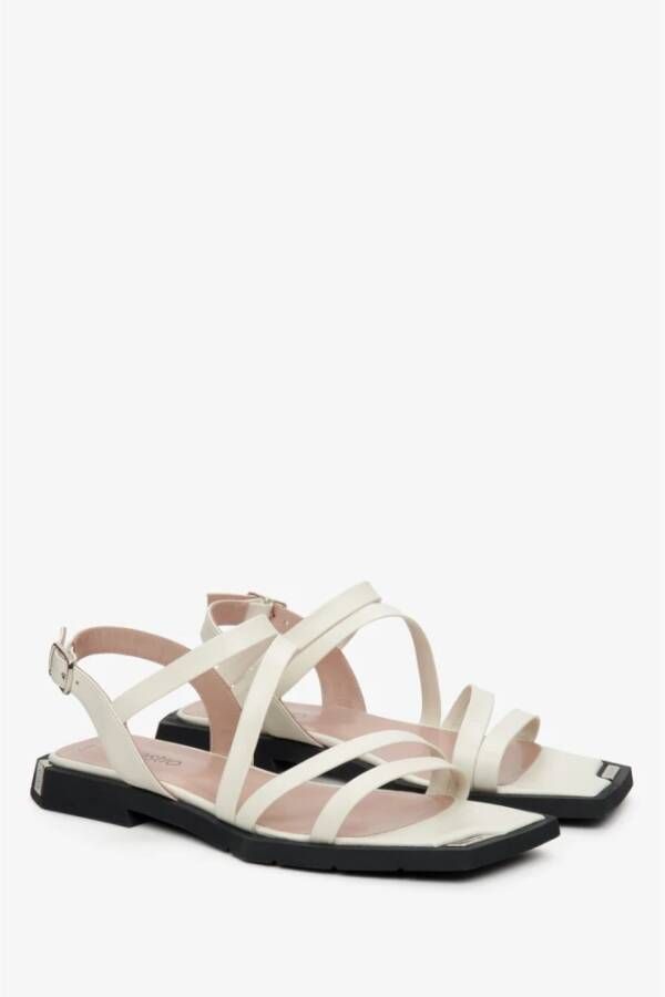 Estro Dames Witte Leren Strappy Sandalen Er00112698 White Dames