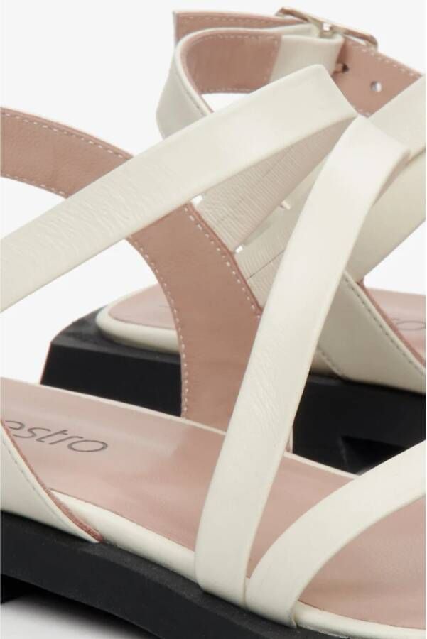 Estro Dames Witte Leren Strappy Sandalen Er00112698 White Dames