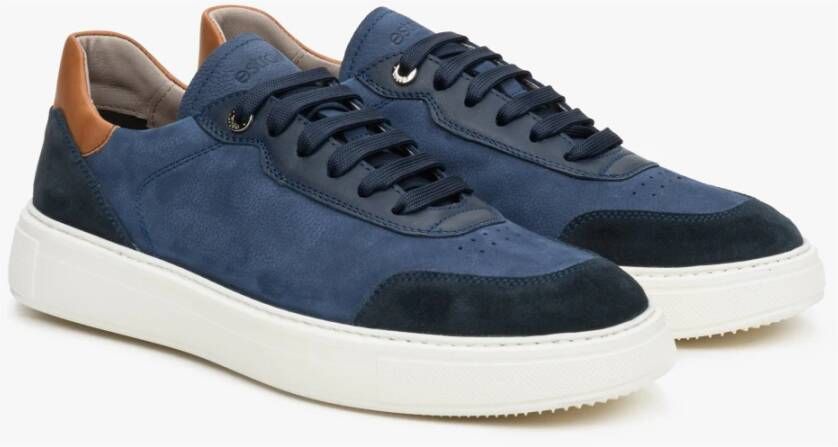 Estro Blauw & Bruin Heren Lage Sneakers gemaakt van Echt Nubuck Er00112844 Multicolor Heren