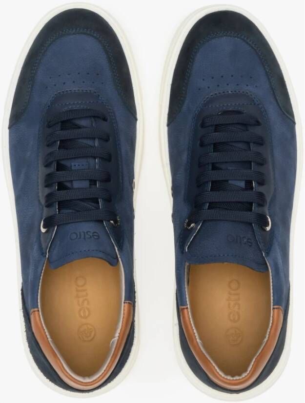 Estro Blauw & Bruin Heren Lage Sneakers gemaakt van Echt Nubuck Er00112844 Multicolor Heren