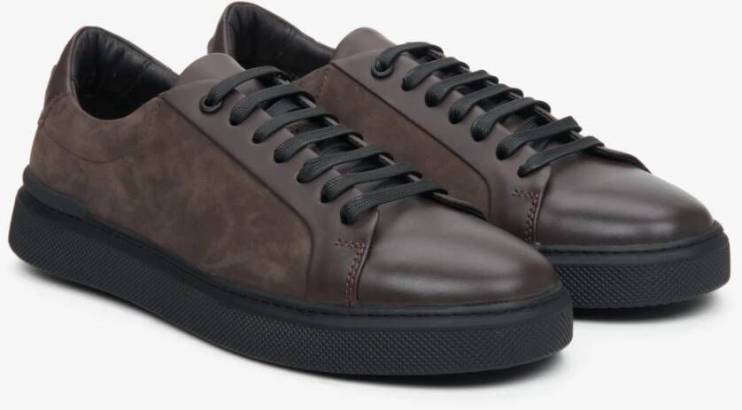 Estro Heren Bruin Leren & Velours Sneakers Er00113450 Brown Heren