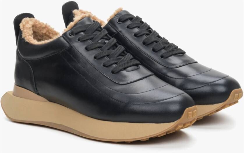 Estro Dames Zwarte & Beige Sneakers gemaakt van Echt Leer met Bont voor de Winter Er00114134 Black Dames