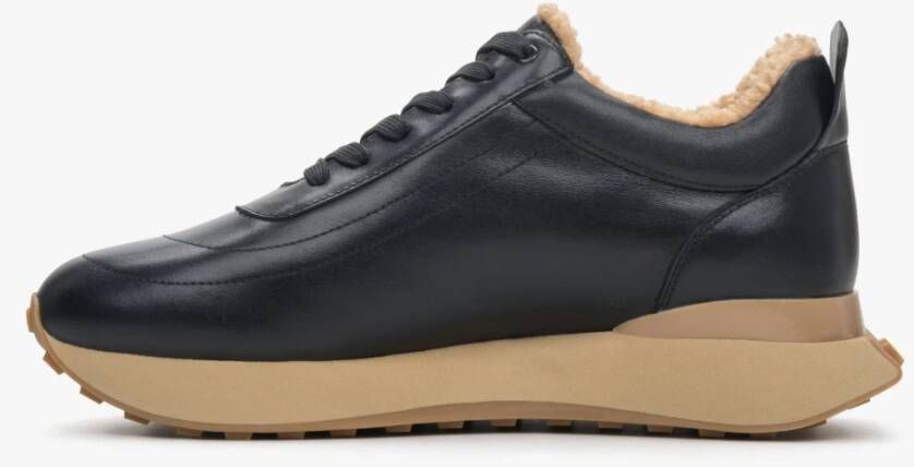 Estro Dames Zwarte & Beige Sneakers gemaakt van Echt Leer met Bont voor de Winter Er00114134 Black Dames